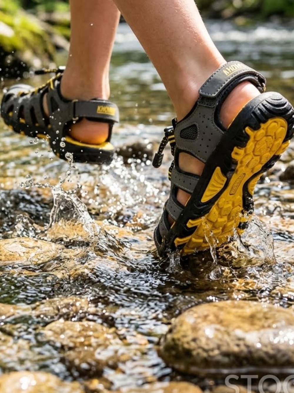 Khombu Gray and Yellow Kids Sport Outdoor Adventure Sandals